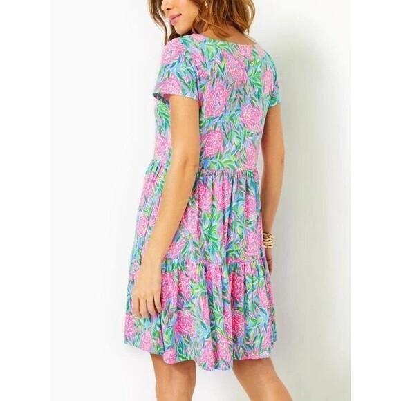 Lilly Pulitzer Geanna Swing Mini Dress Tiered Turtle Printed Cotton L NEW 282953 - Picture 3 of 8